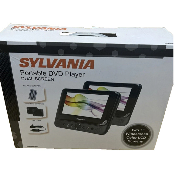 Sylvania Dual 7” Portable DVD Player Car Kit with Remote - Picture 1 of 15
